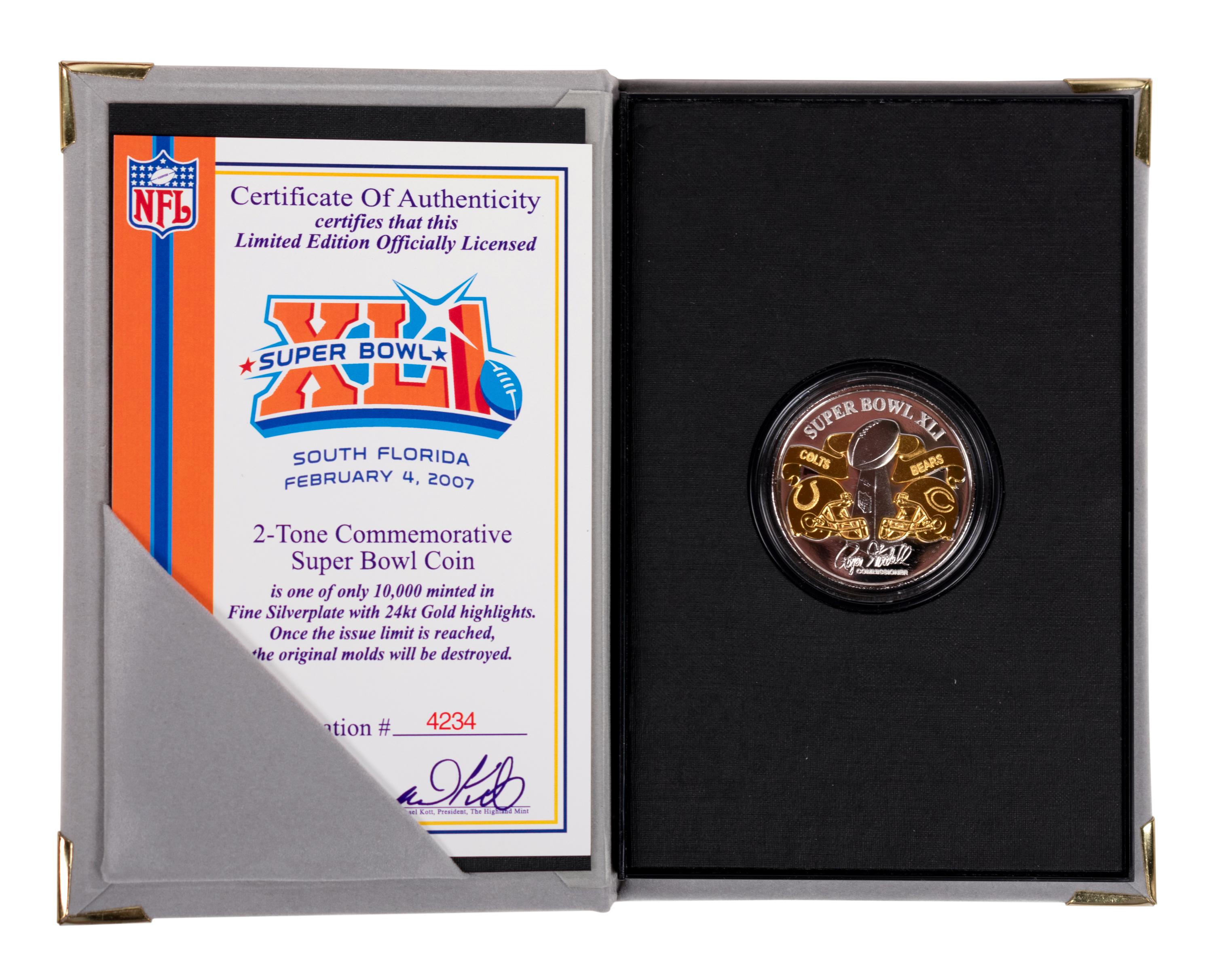 (Sports) A group of football, Super Bowl, and soccer memorabilia, comprising: