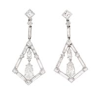 A Pair of Platinum and Diamond Dangle Earrings, 5.50 dwts.