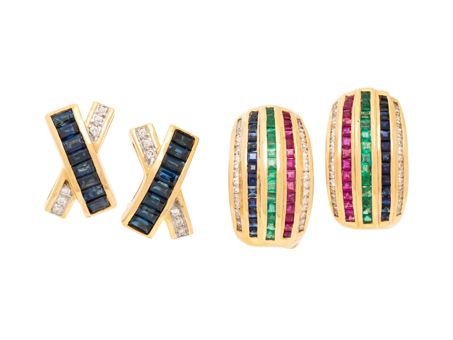 LE VIAN, COLLECTION OF YELLOW GOLD, DIAMOND AND GEMSTONE EARCLIPS