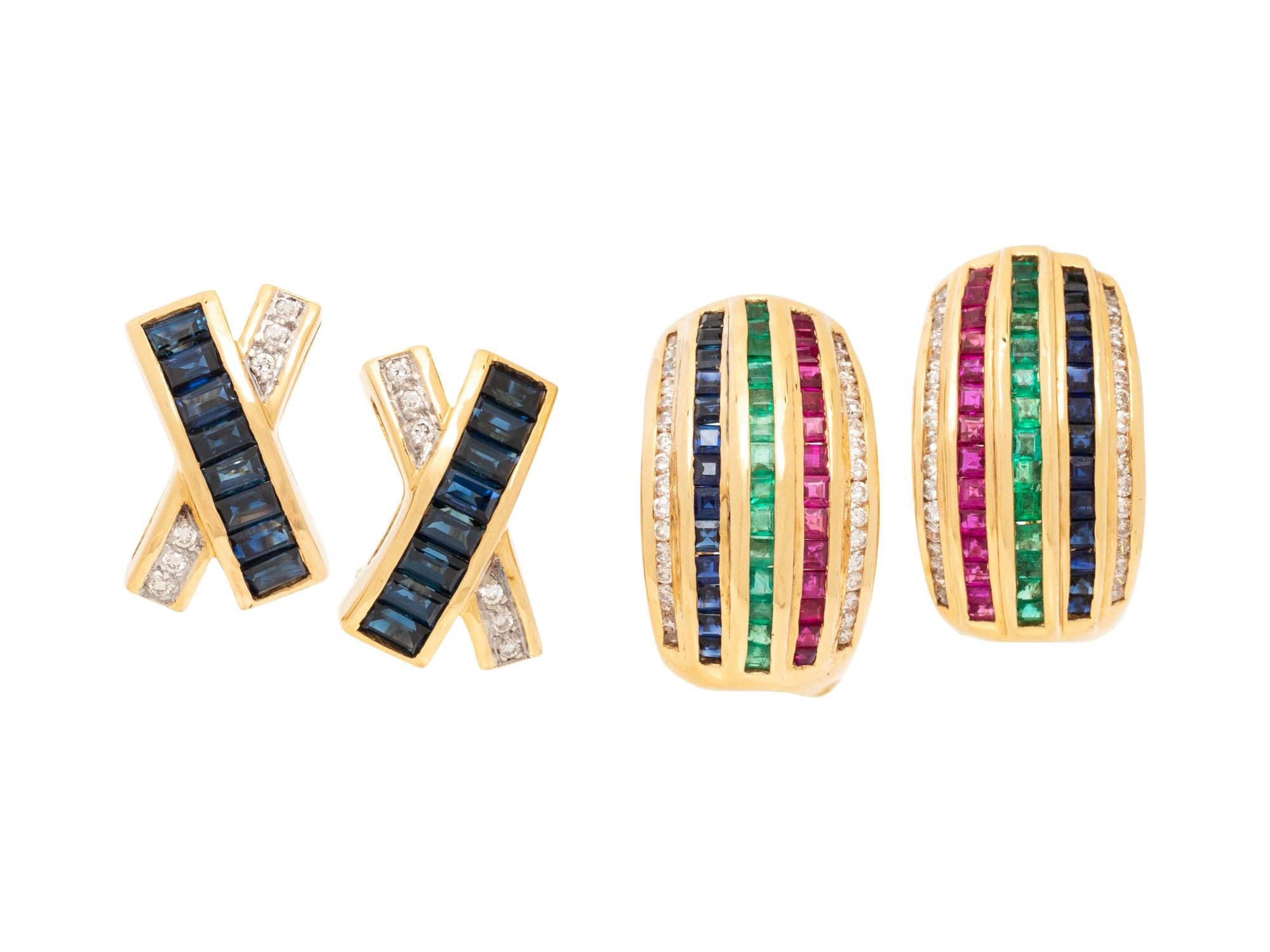 LE VIAN, COLLECTION OF YELLOW GOLD, DIAMOND AND GEMSTONE EARCLIPS