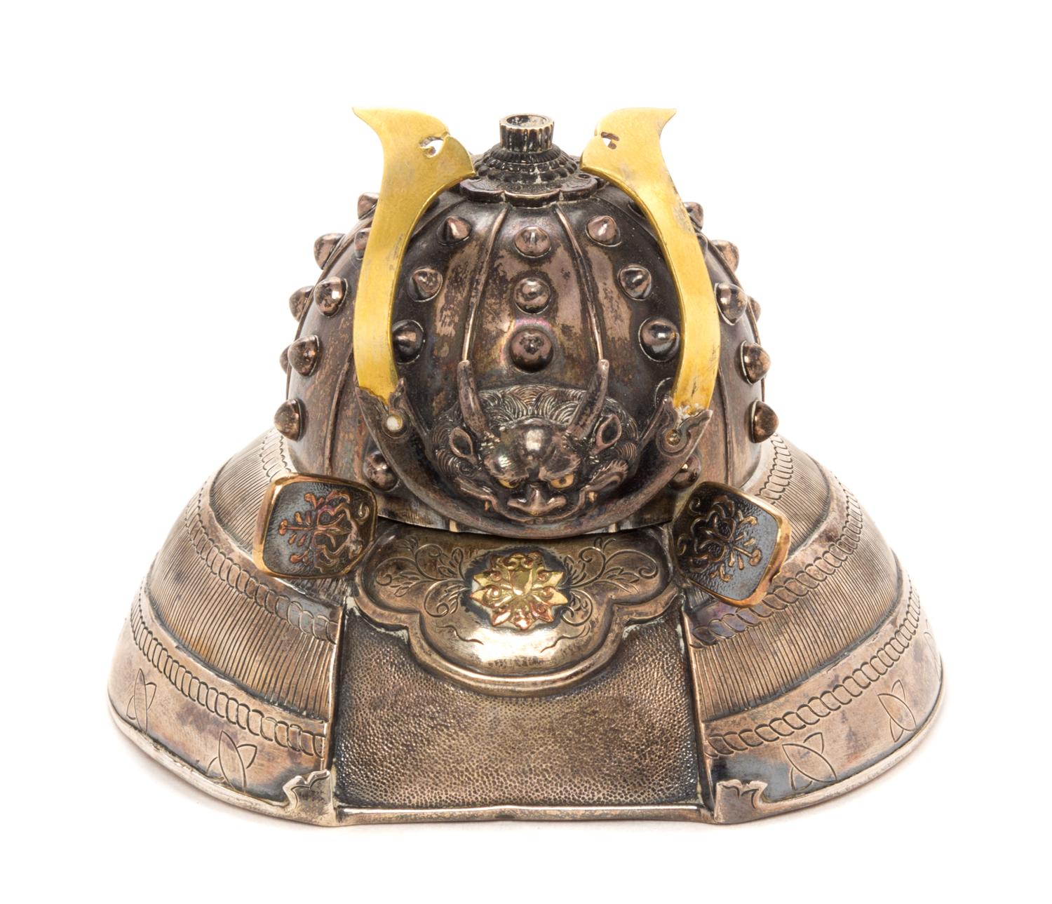A Silver Helmet-Form Incense Burner Height 2 1/2 inches.