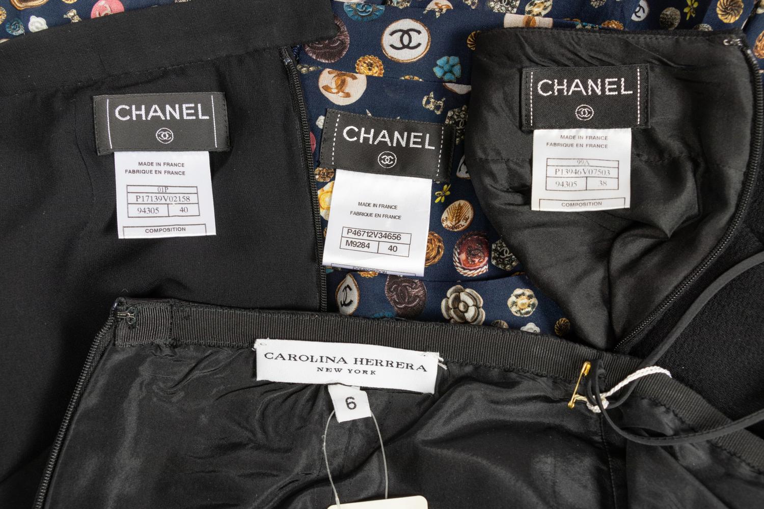 Five Designer Items: One Chanel Scarf, Three Chanel Skirts, One Carolina Herrera Skirt, 2000-2010s
