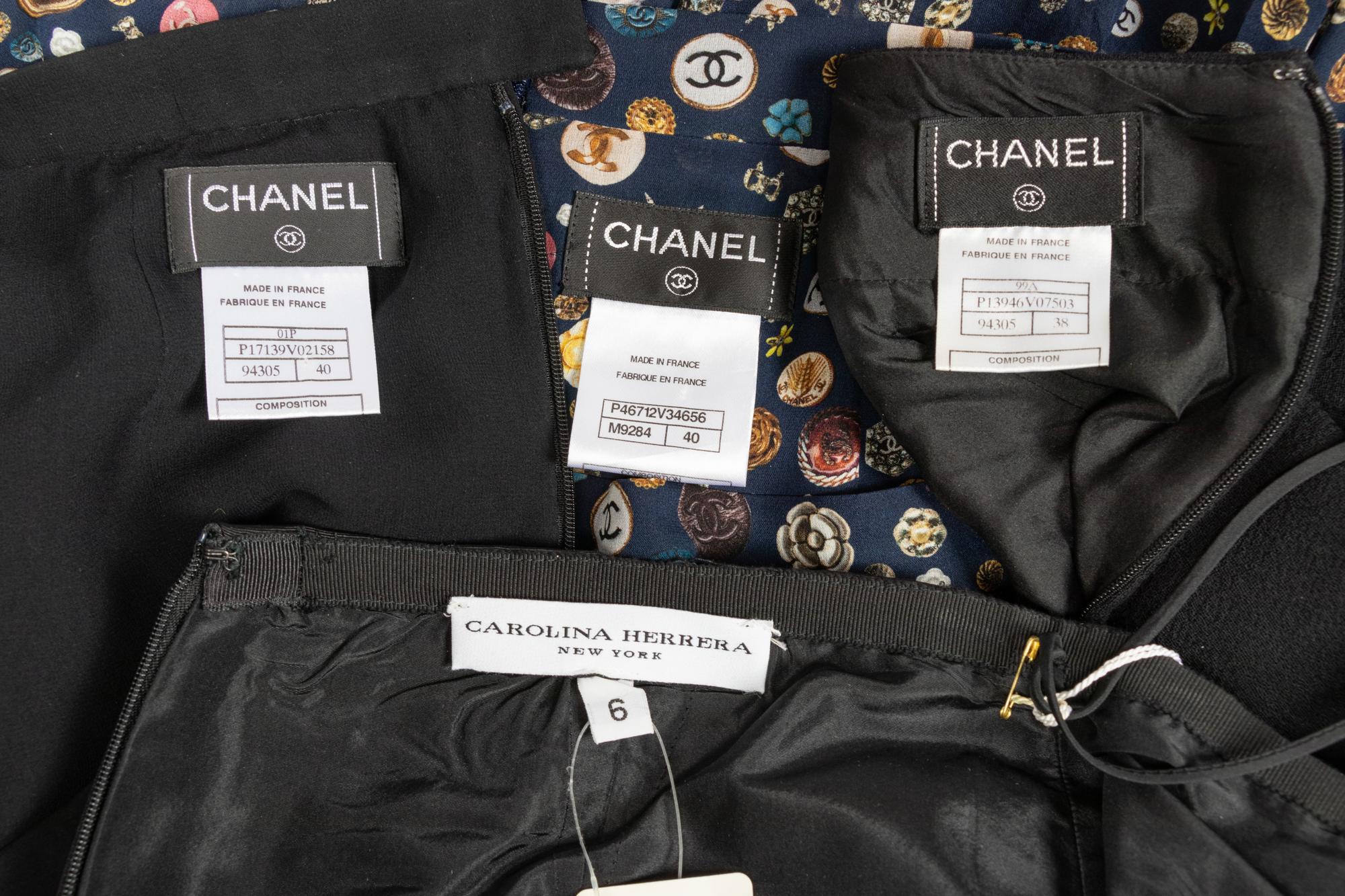 Five Designer Items: One Chanel Scarf, Three Chanel Skirts, One Carolina Herrera Skirt, 2000-2010s