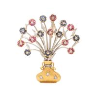 BICOLOR GOLD AND MULTIGEM JARDINIÈRE BROOCH