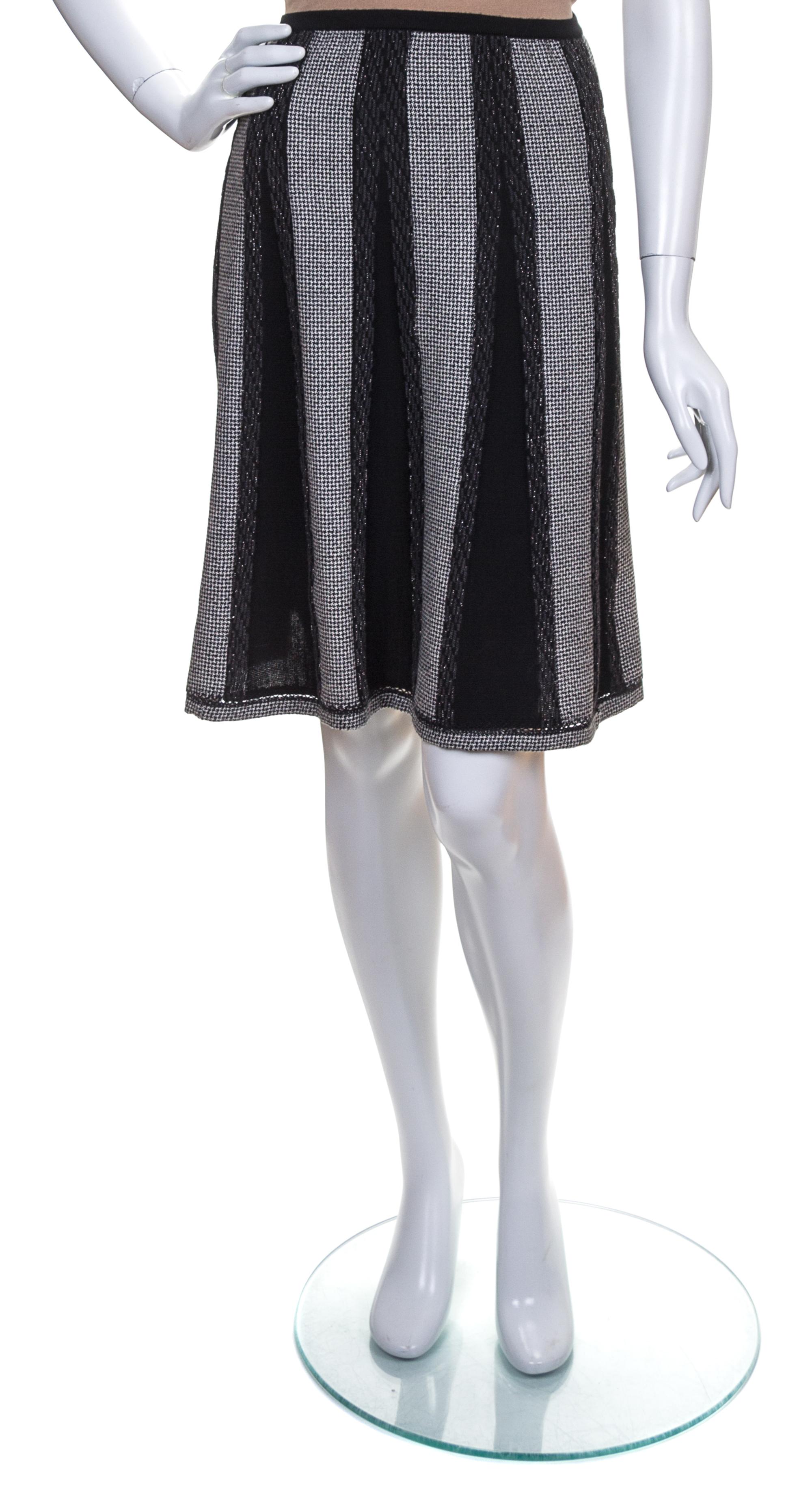 A Chanel Black and White Wool Houndstooth Skirt, Size 42.