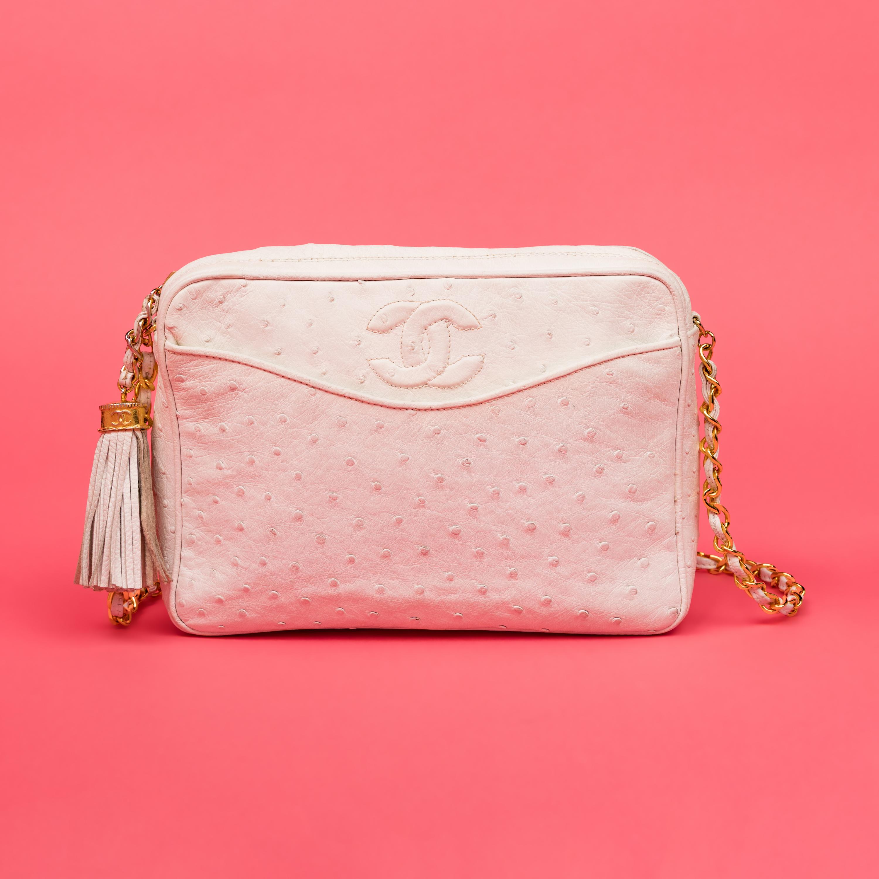 Chanel, Camera Bag in White Ostrich