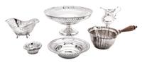 A Collection of Nine American Silver Articles, Various Makers, comprising 3 reticulated bowls, 1 creamer, 1 treen handled sauce ladle,