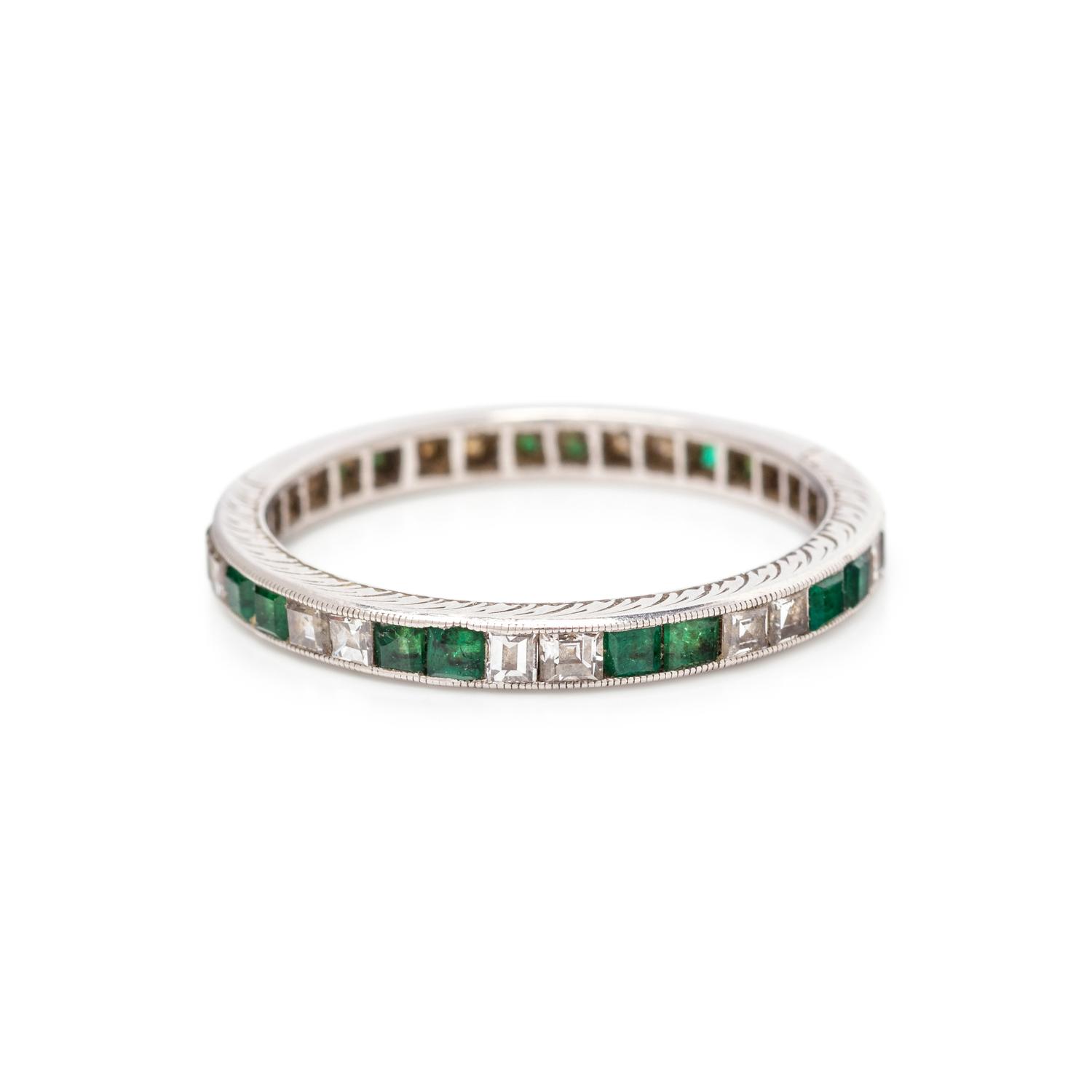 ANTIQUE, EMERALD AND DIAMOND ETERNITY BAND