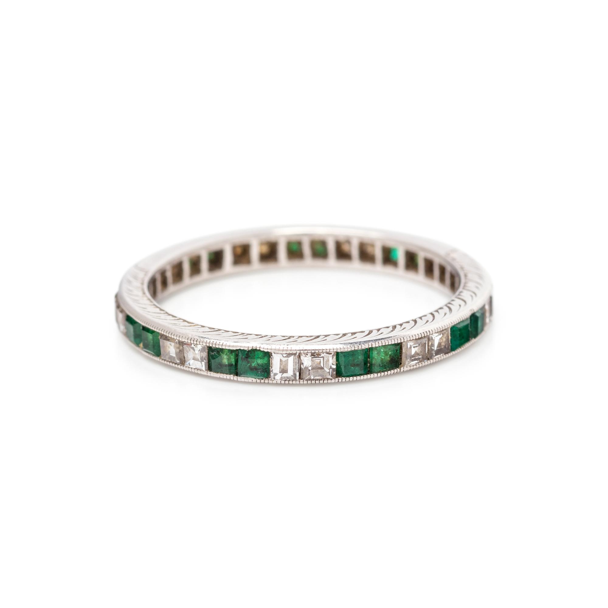 ANTIQUE, EMERALD AND DIAMOND ETERNITY BAND