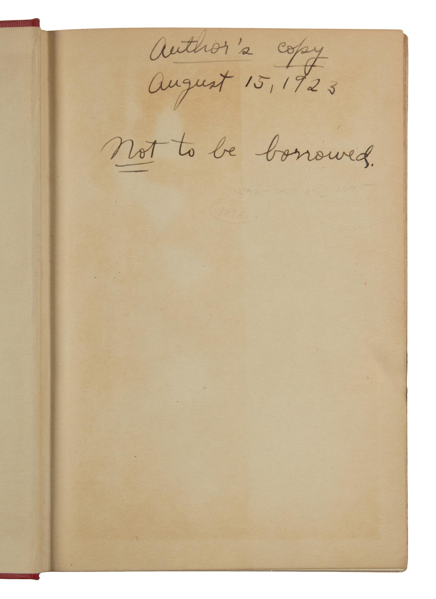 LOCKE, Gladys Edson (1887-1945), his copy. The Scarlet Macaw . Boston: L.C. Page & Company, 1923.