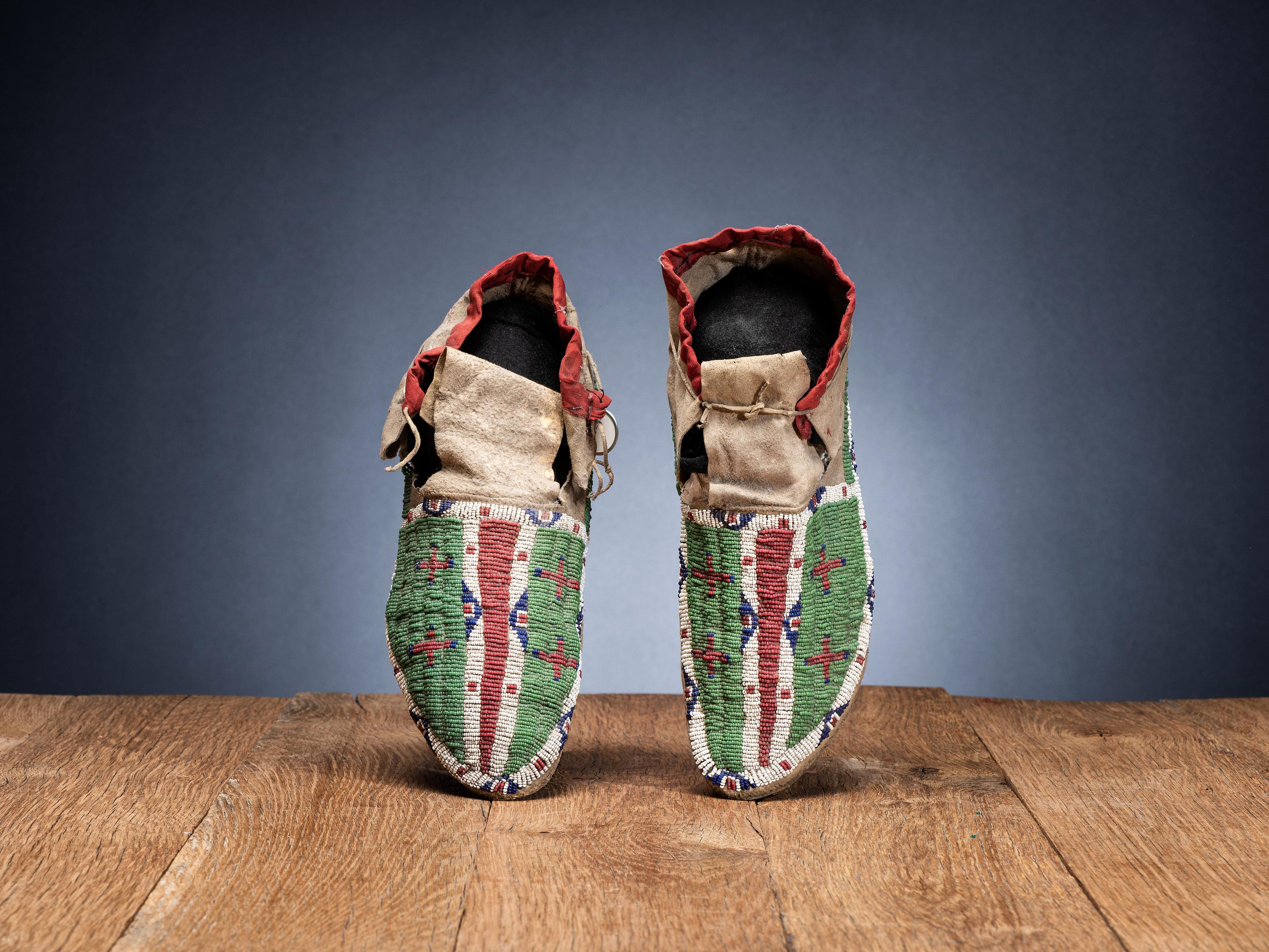 Central Plains Beaded Hide Moccasins, with Crosses