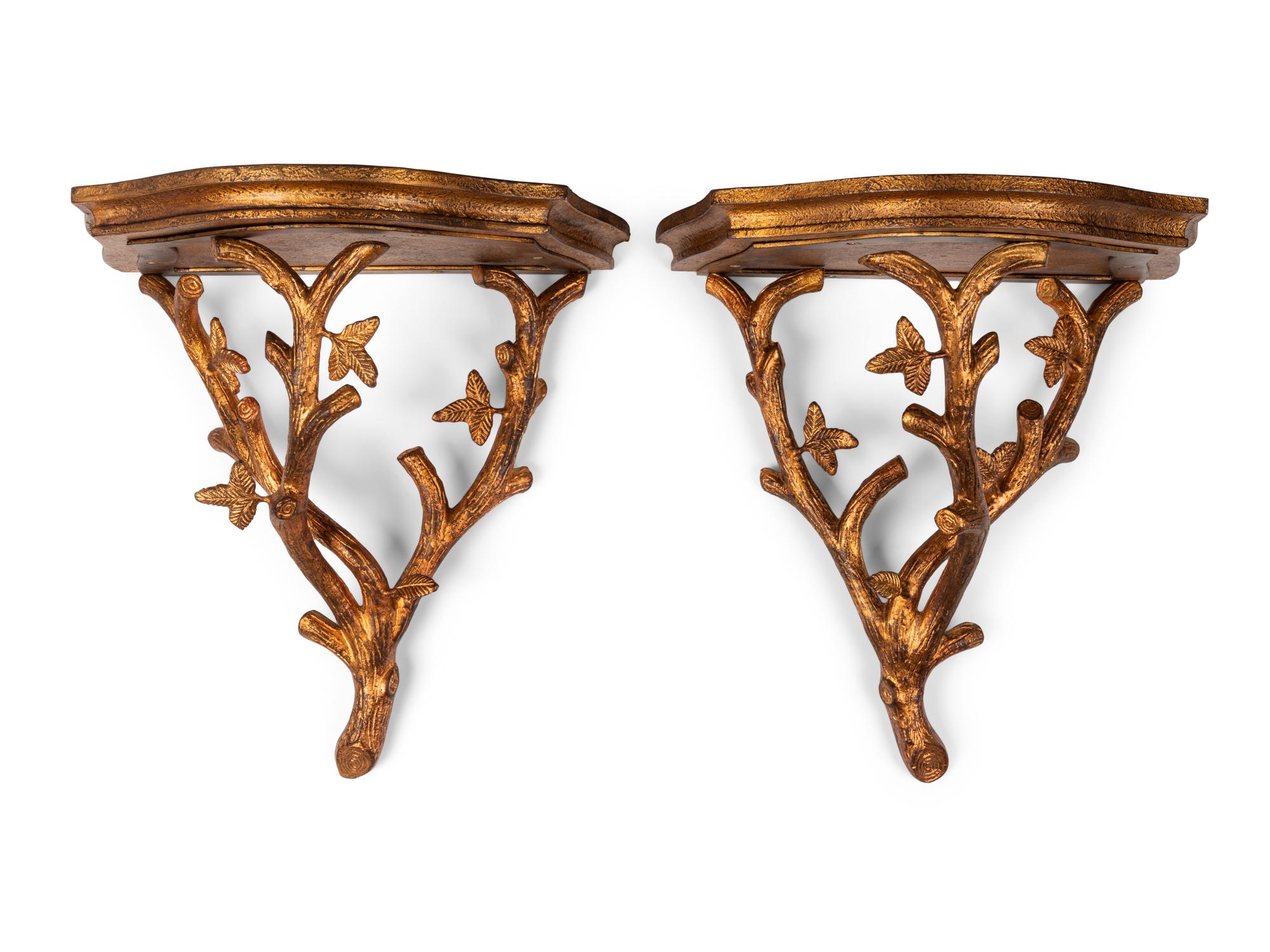 A Pair of Contemporary Gilt Composite Wall Brackets