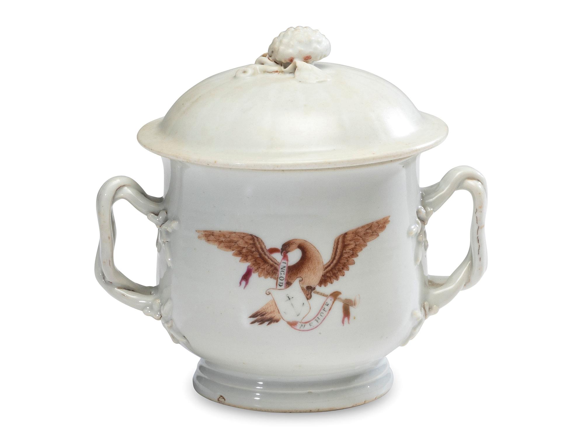 A Chinese Export Rhode Island Eagle Covered Sugar