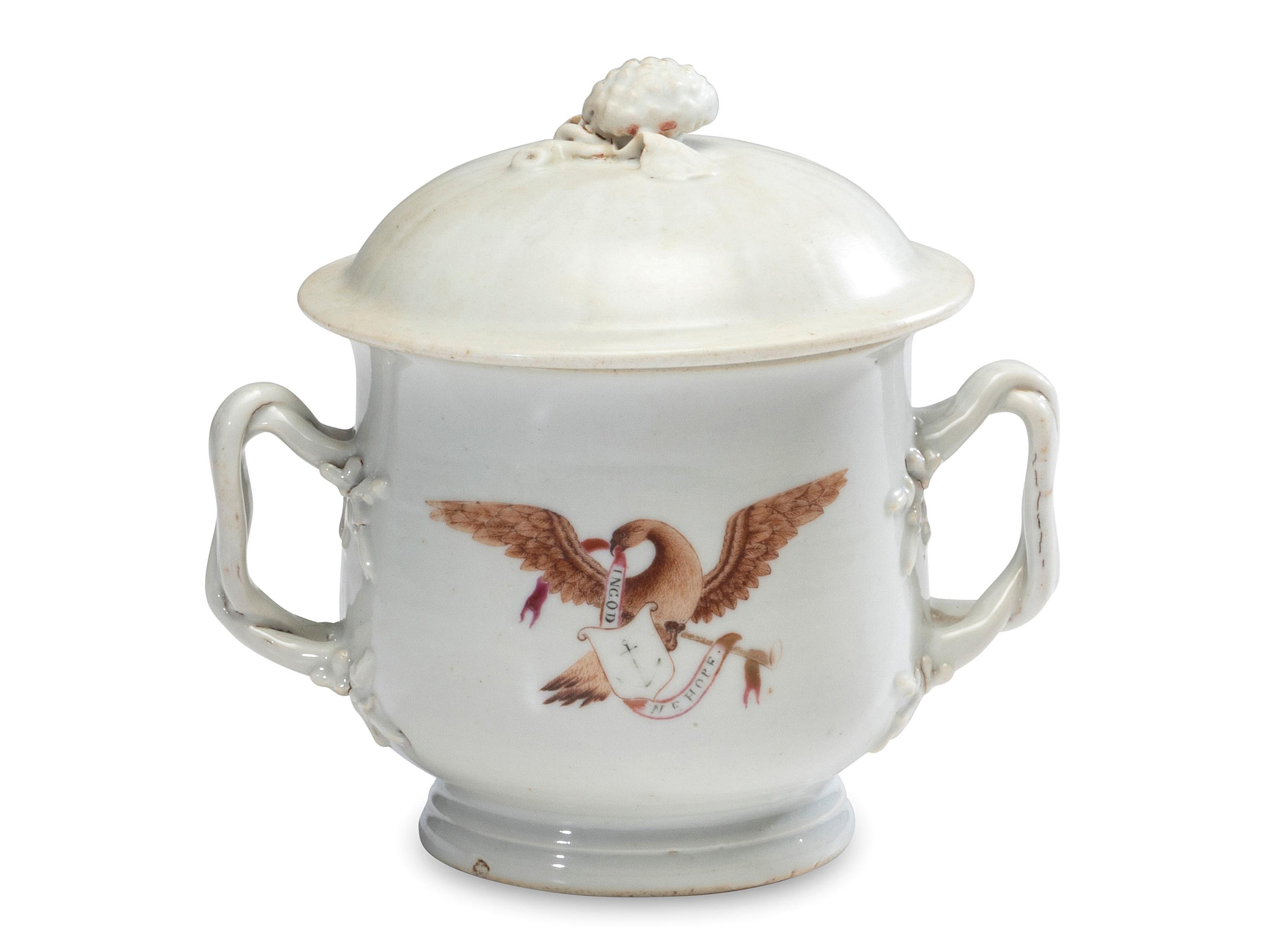 A Chinese Export Rhode Island Eagle Covered Sugar