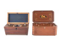 Four English Mahogany Inlaid Tea Caddies