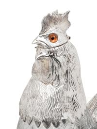 A Pair of Silver-Plate and Glass Cockerel Decanters
