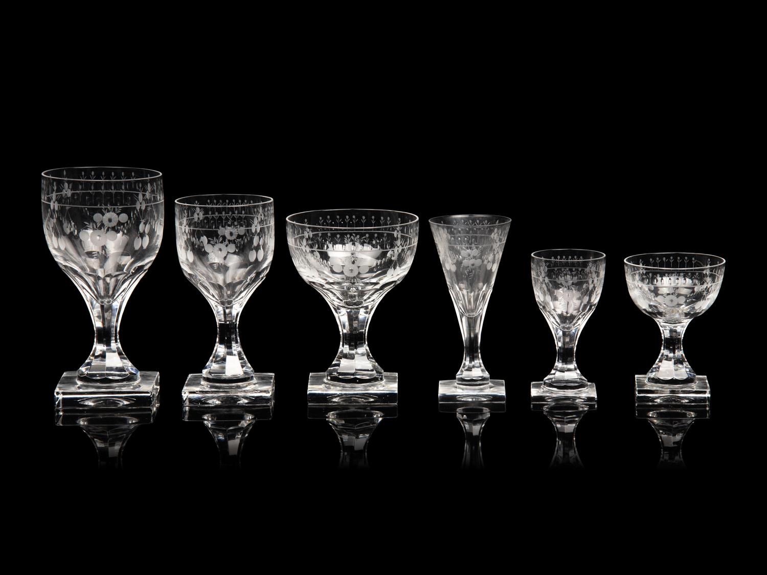 A Czech Etched Glass Stemware Service