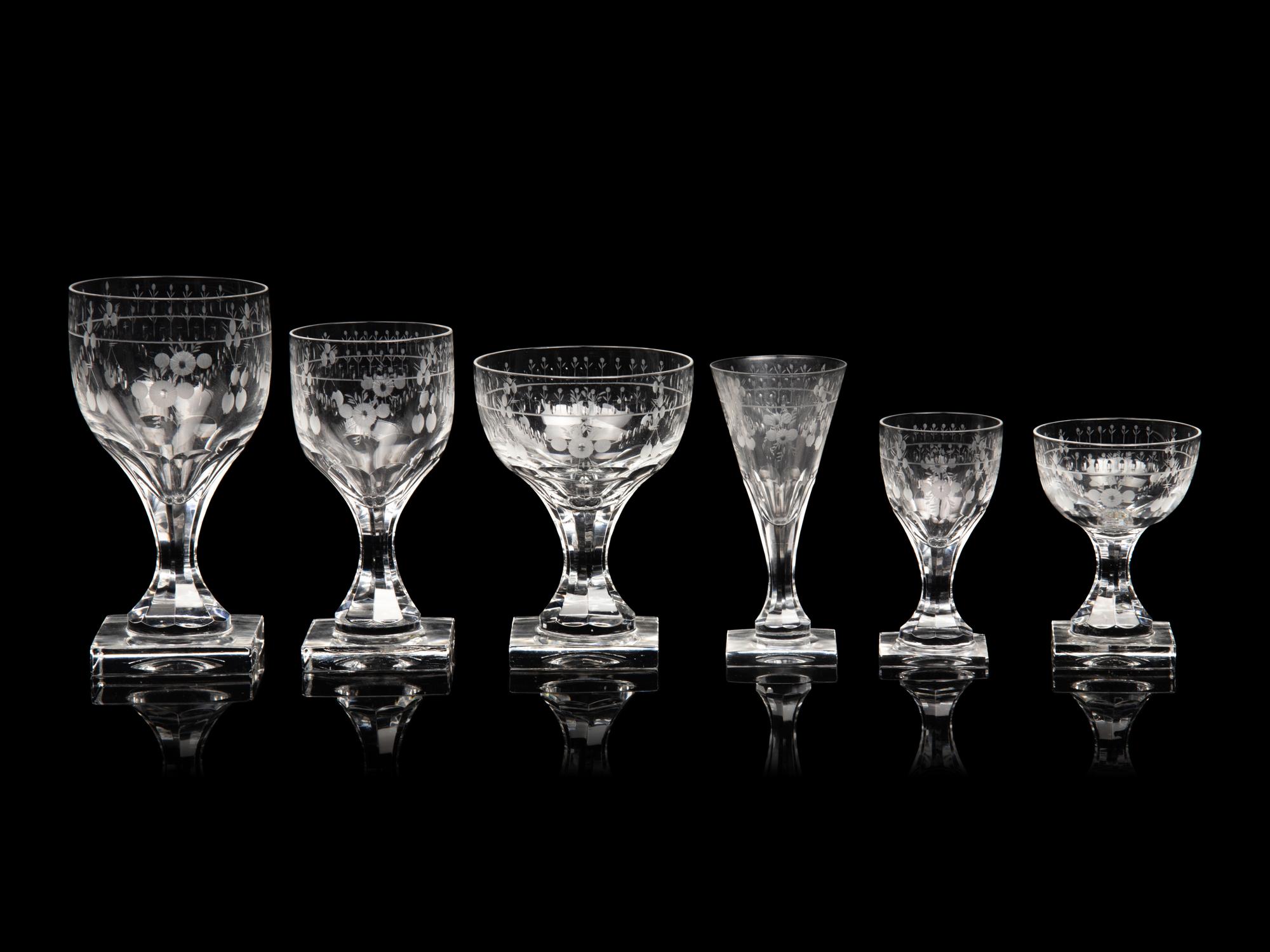 A Czech Etched Glass Stemware Service