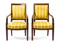 A Pair of Empire Style Walnut Bergeres, Height 35 3/4 inches.