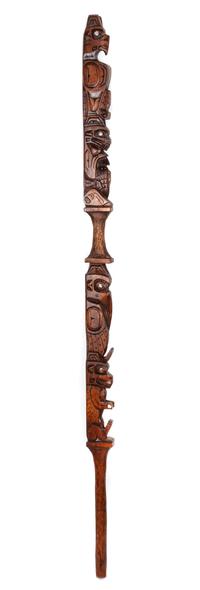 Carved Wood Talking Stick Height of largest 72 inhes