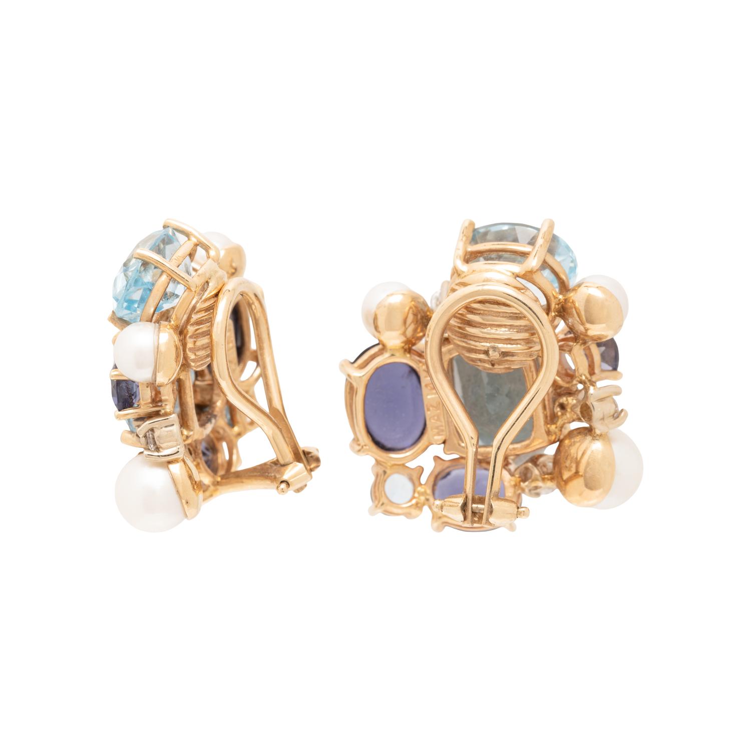MAZ, MULTIGEM AND CULTURED PEARL RING AND CLIP EARRINGS