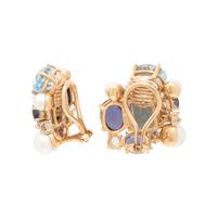 MAZ, MULTIGEM AND CULTURED PEARL RING AND CLIP EARRINGS