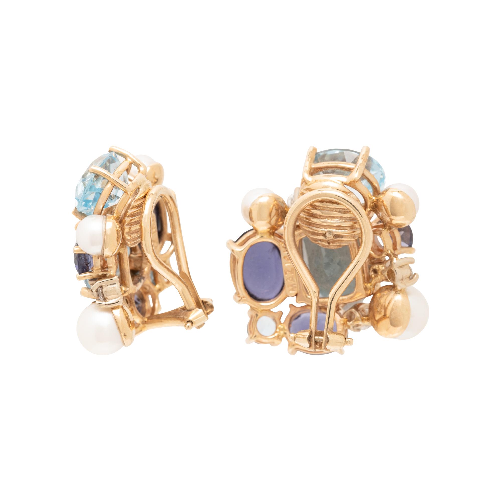 MAZ, MULTIGEM AND CULTURED PEARL RING AND CLIP EARRINGS