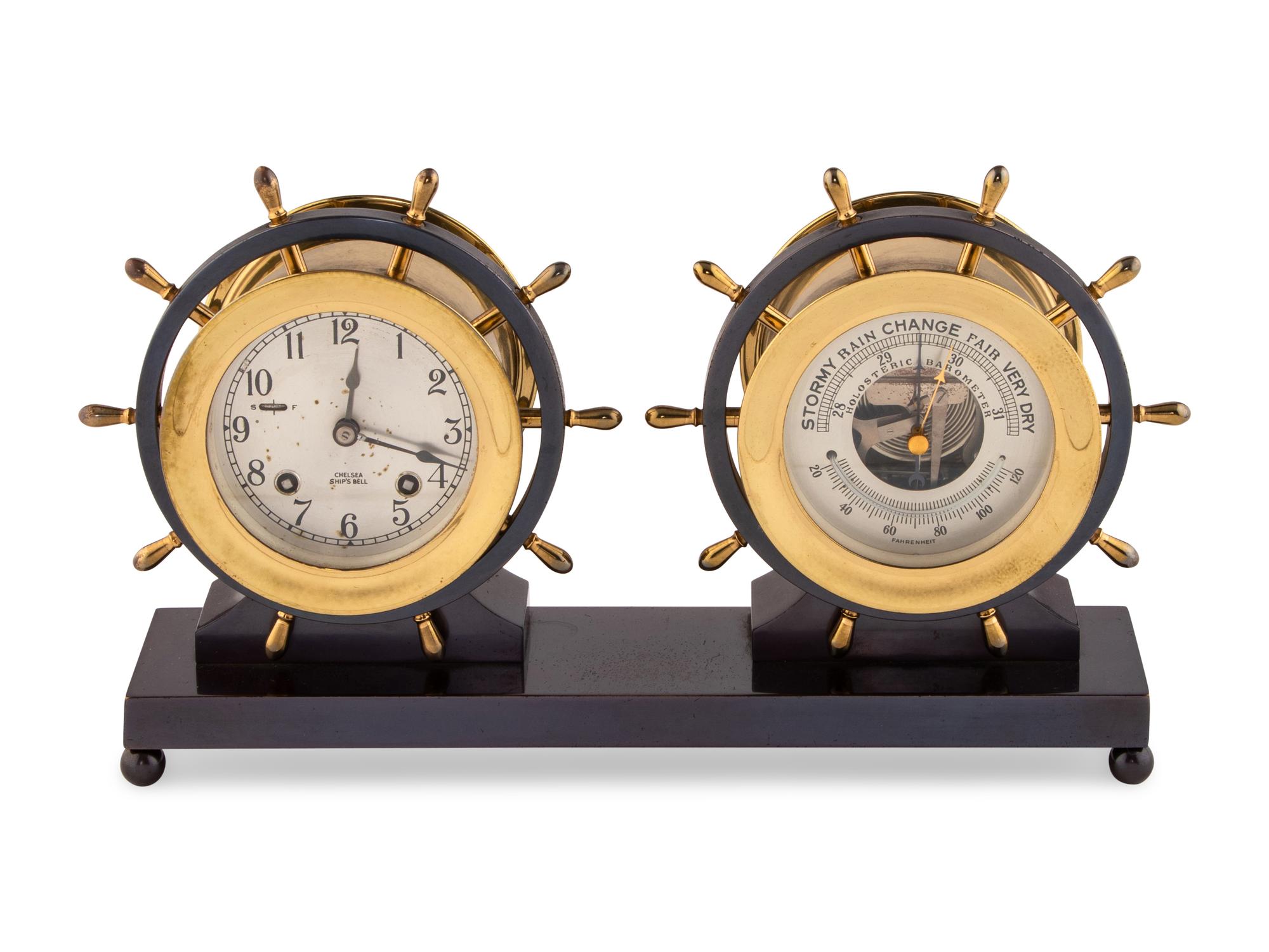 A Chelsea Brass Ship's Clock and Barometer