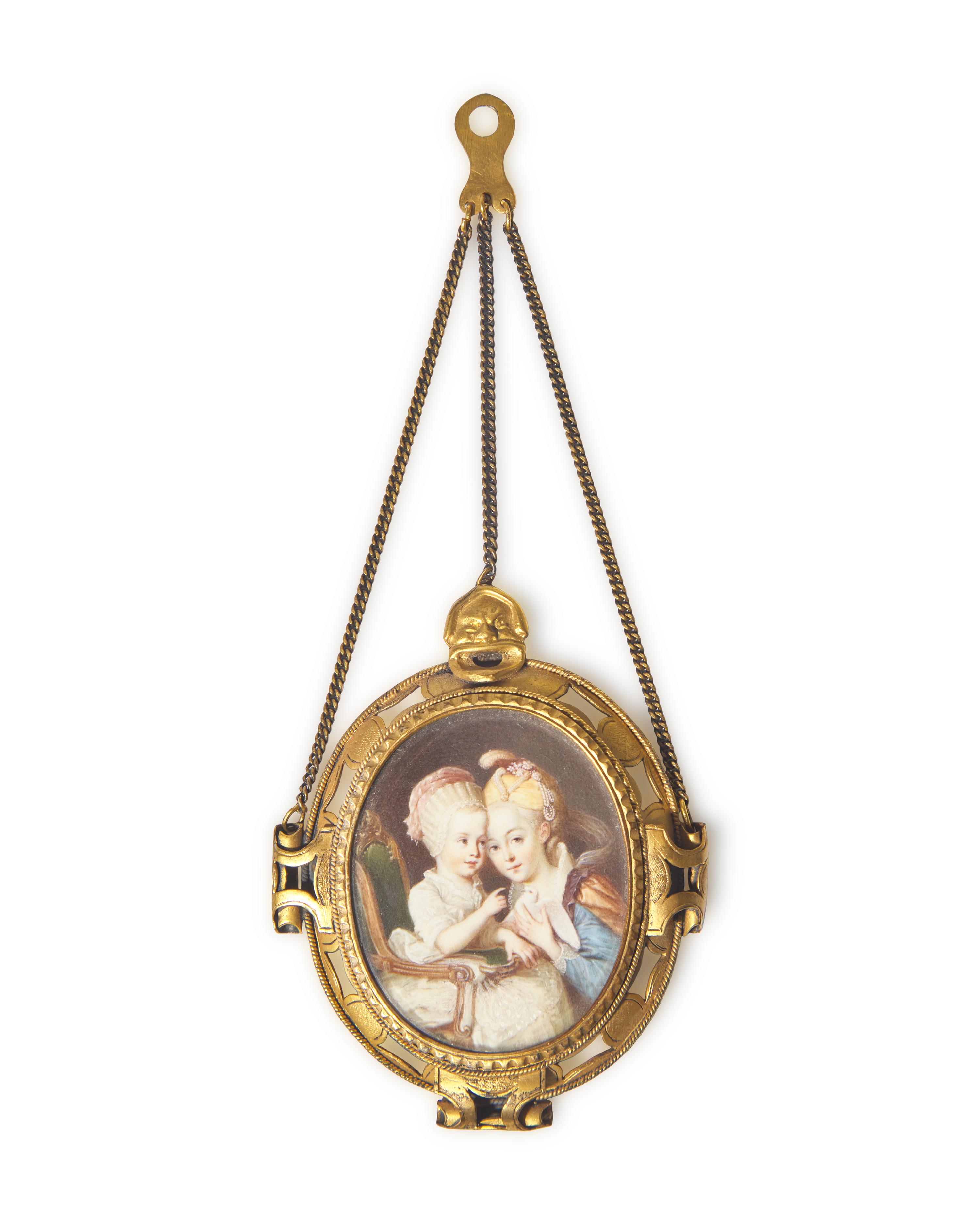 Continental School 18th / 19th Century, A Portrait Miniature Of Two Young Sisters With Dove