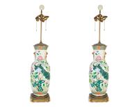 A Large Pair of Chinese Export Molded Porcelain Table Vases — 19th/20th Century
