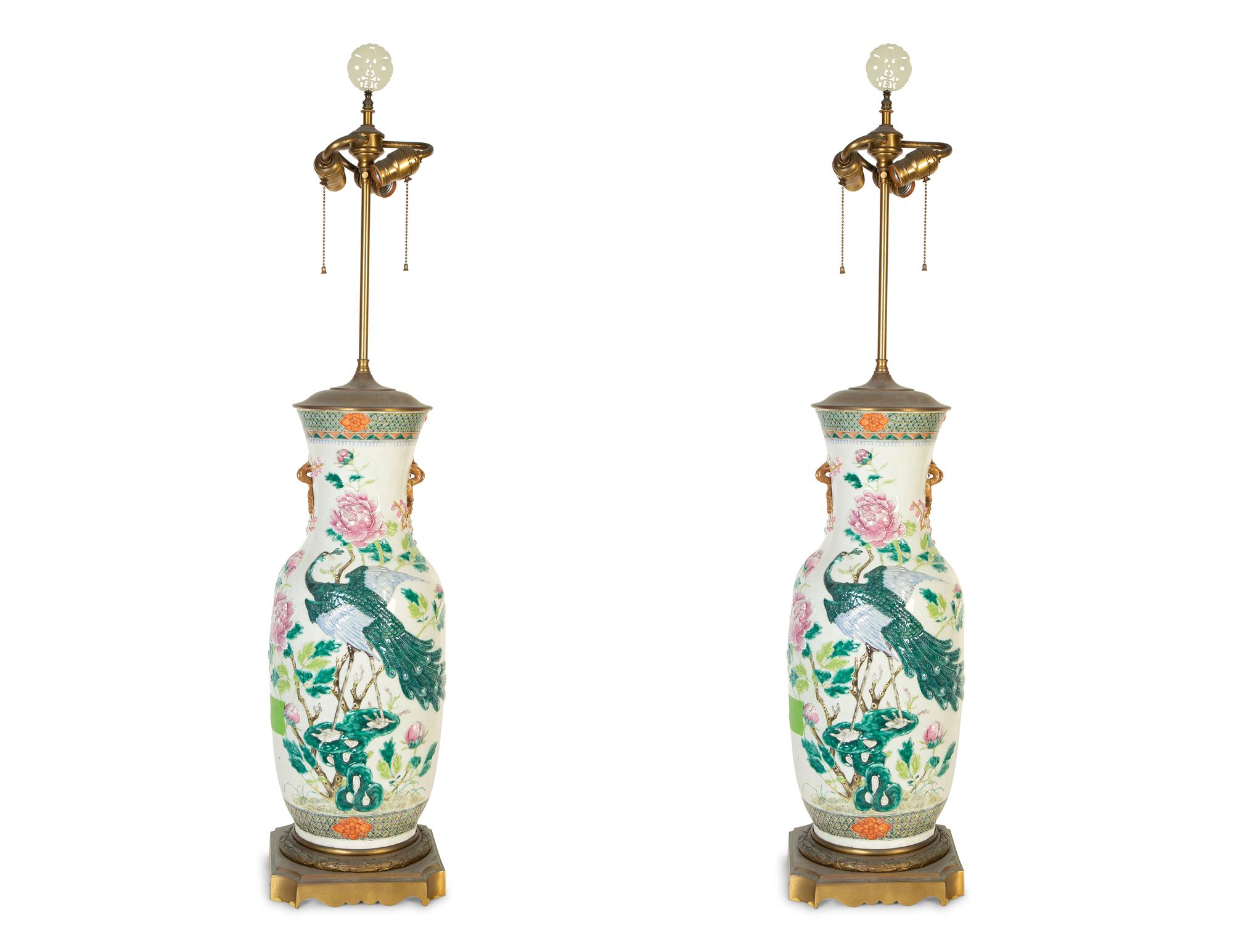 A Large Pair of Chinese Export Molded Porcelain Table Vases — 19th/20th Century