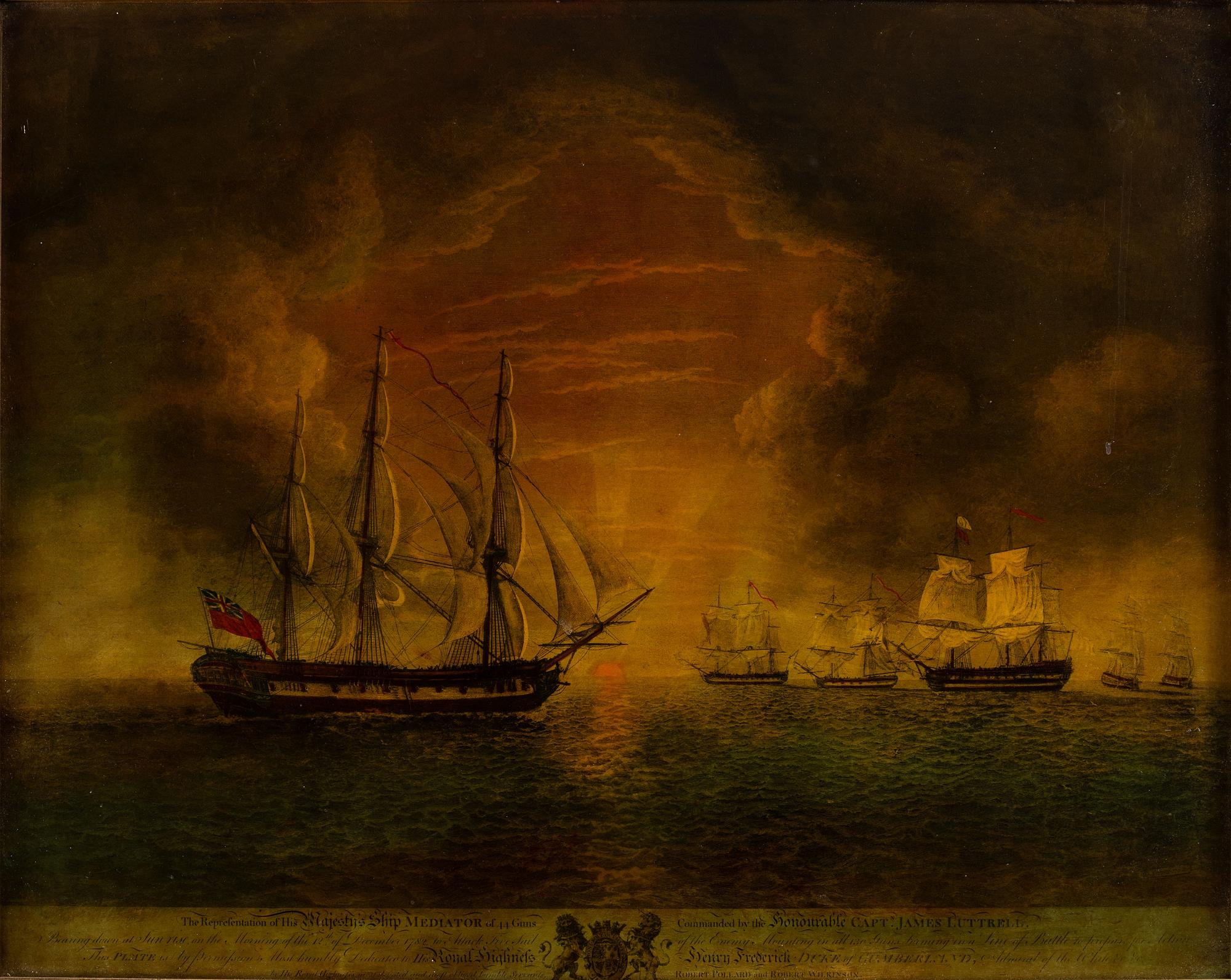 [NAVAL HISTORY]. The Representation of his Majesty's Ship Mediator of 44 Guns Commanded by the Honorable Capt. James Luttrell . Glass transparency.