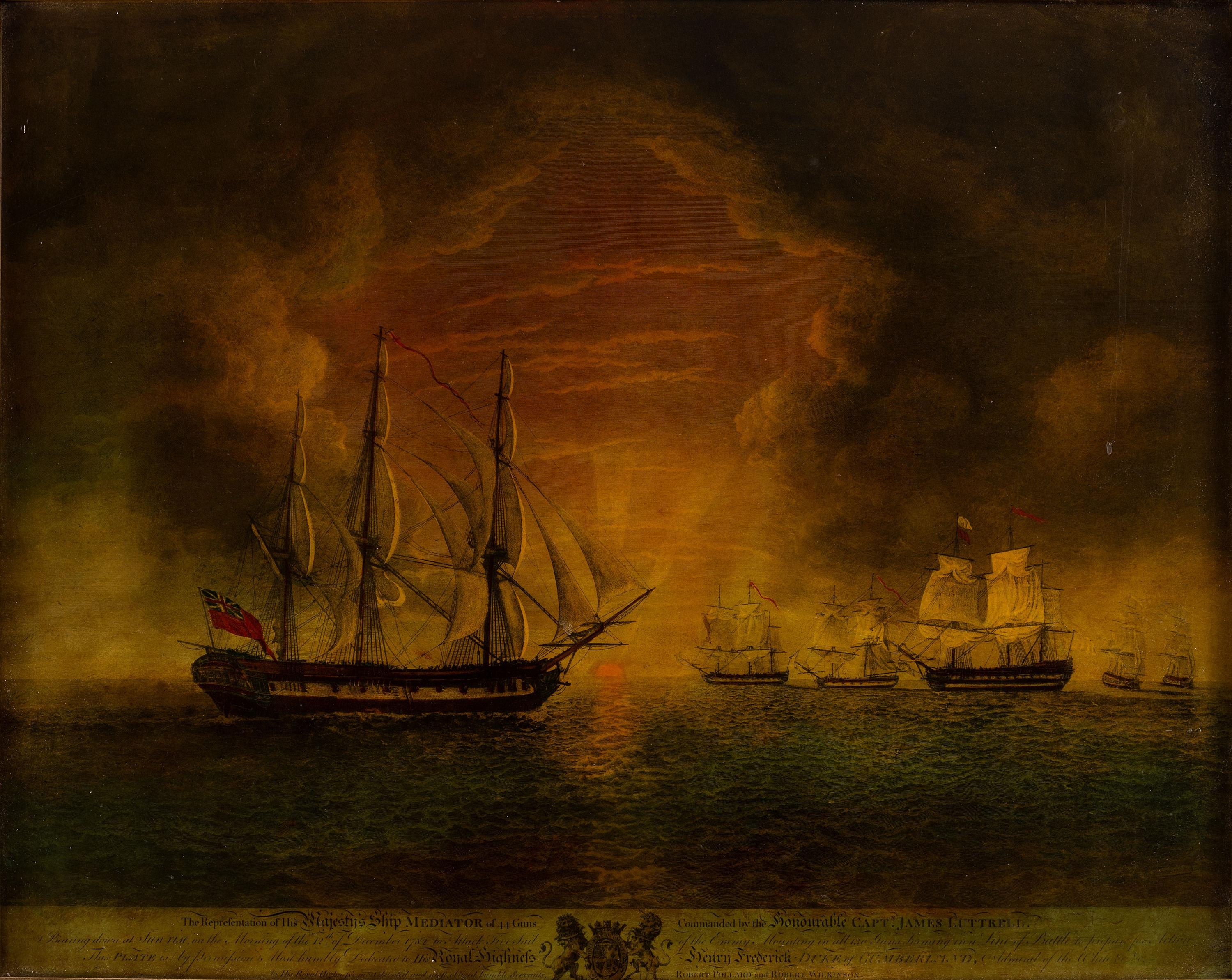 [NAVAL HISTORY]. The Representation of his Majesty's Ship Mediator of 44 Guns Commanded by the Honorable Capt. James Luttrell . Glass transparency.