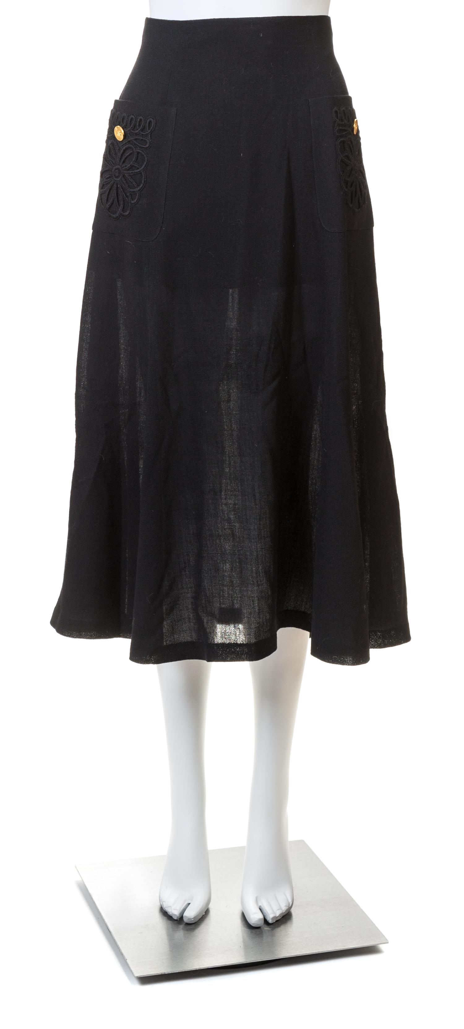 A Chanel Black Wool A-line Skirt, No size.