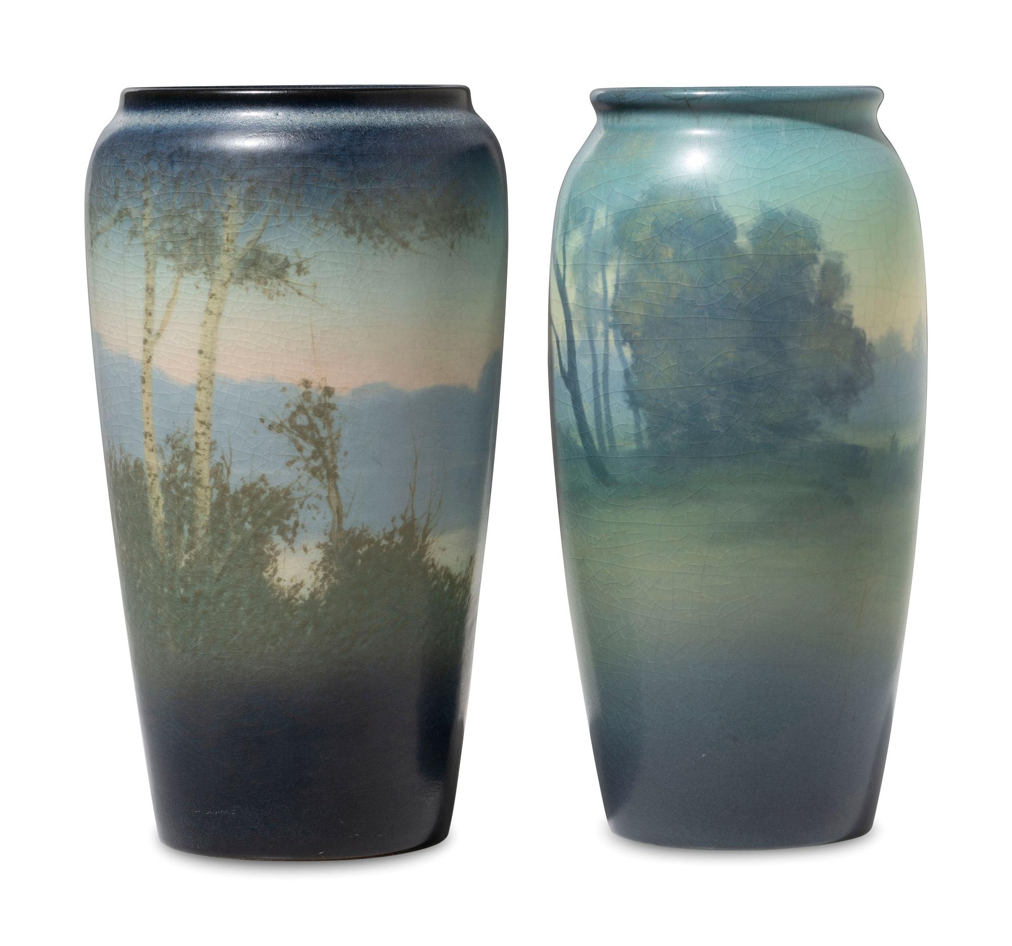 Two Artist Decorated Rookwood Pottery Vellum Vases