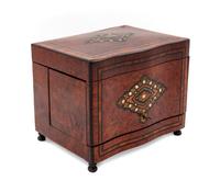 A Continental Brass and Mother-of-Pearl Inlaid Burlwood Cave à Liqueur