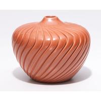 Deeply Carved Redware Pottery Jar