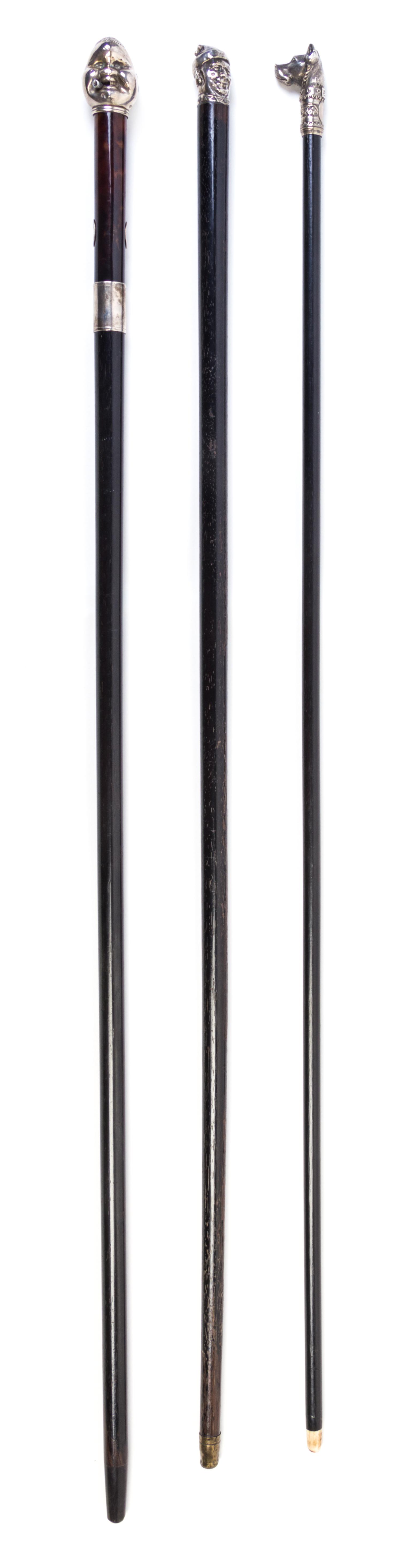 A Group of Silver Handled Walking Sticks Length of longest 36 1/2 inches. — 19TH AND 20TH CENTURY