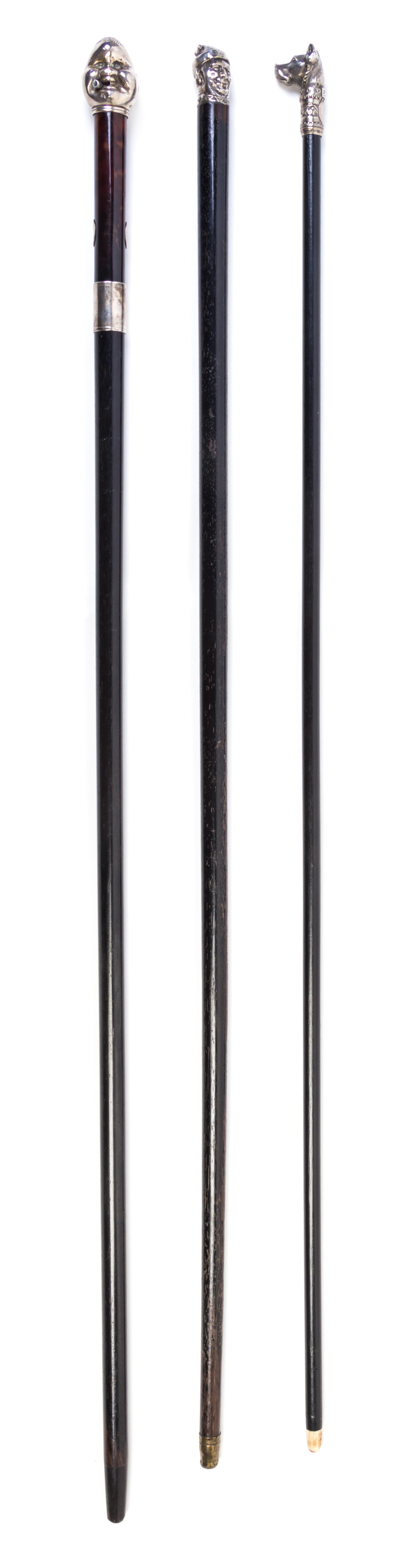 A Group of Silver Handled Walking Sticks Length of longest 36 1/2 inches. — 19TH AND 20TH CENTURY