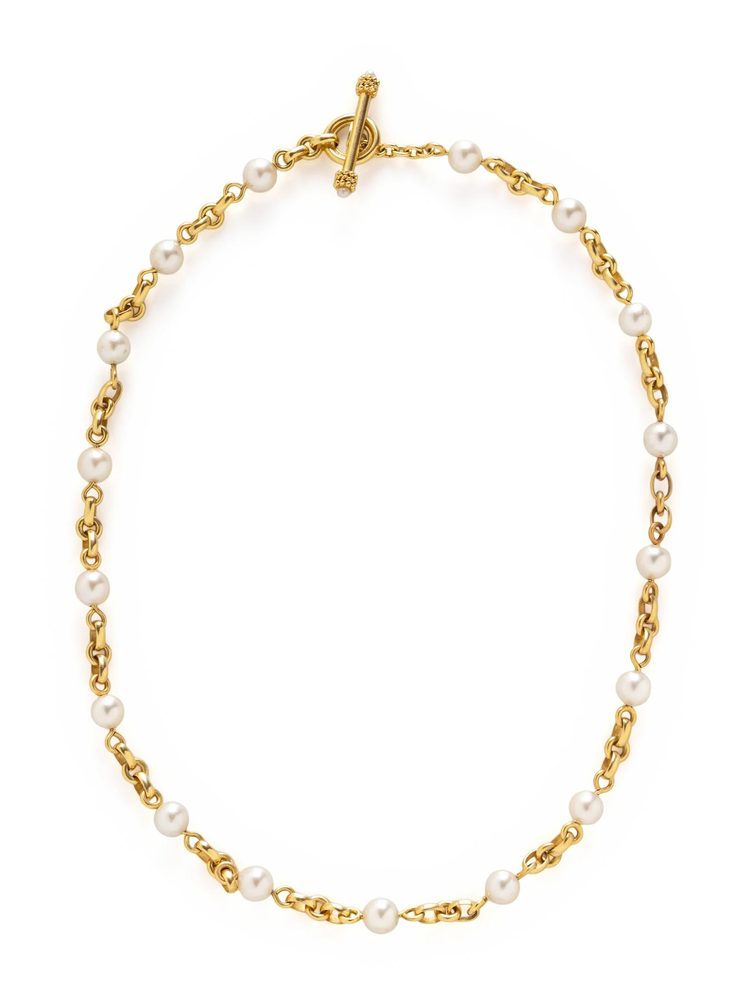 ELIZABETH LOCKE, CULTURED PEARL AND YELLOW GOLD STATION NECKLACE