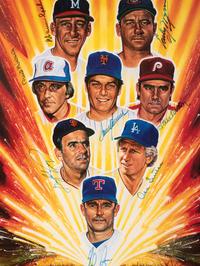 A Group of Hall of Fame Pitcher Signed Autograph Ron Lewis Prints (Including 300 Wins Print, Beckett Authentication Services Letters BAS Certified),