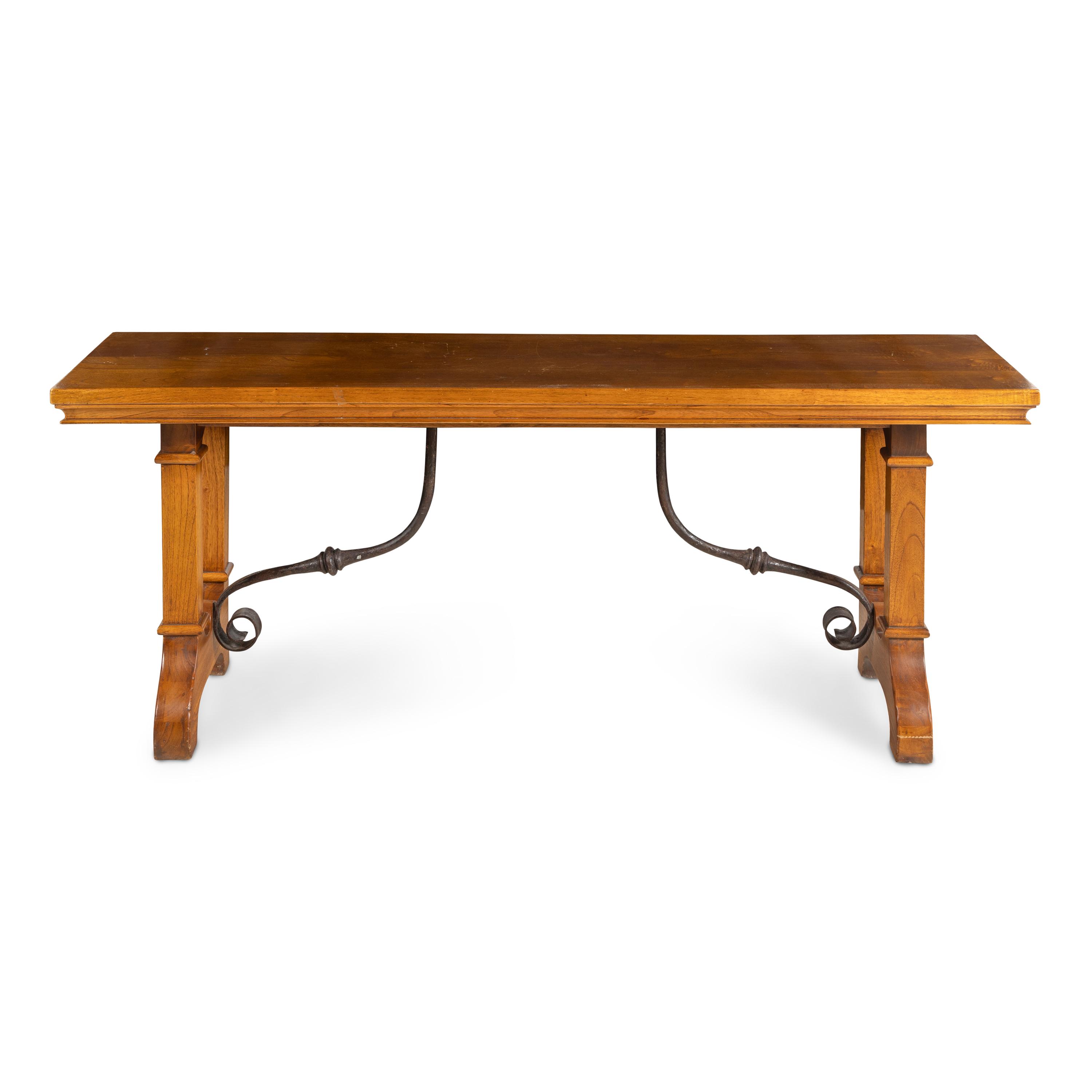 An Iron Mounted Oak Trestle Table