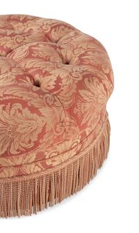 A Contemporary Damask Upholstered Button Tufted Ottoman
