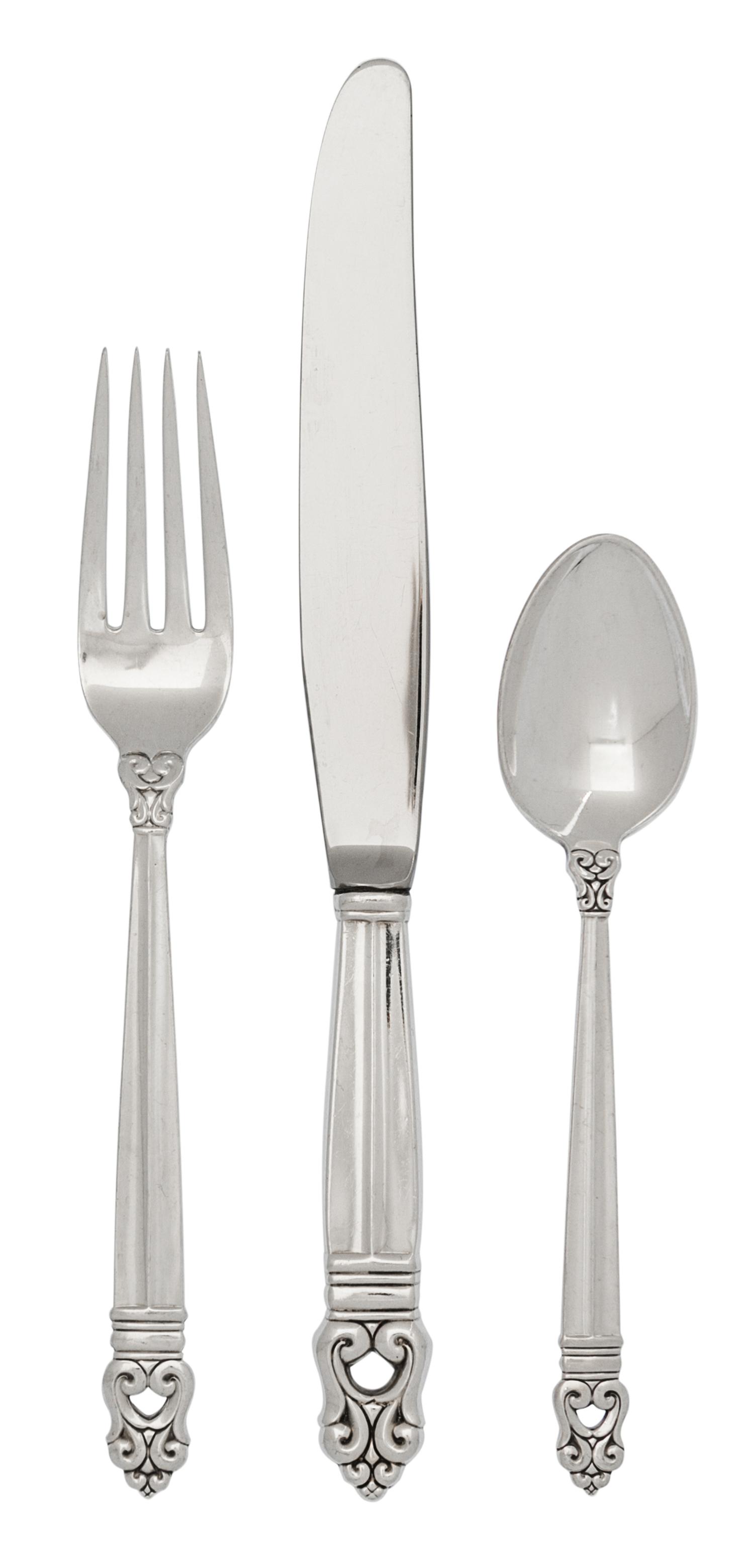 An American Silver Flatware Service, International Silver Co., Meriden, CT, Royal Danish pattern, comprising: 13 dinner forks 15 salad
