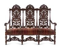 A William and Mary Style Carved Walnut Bench