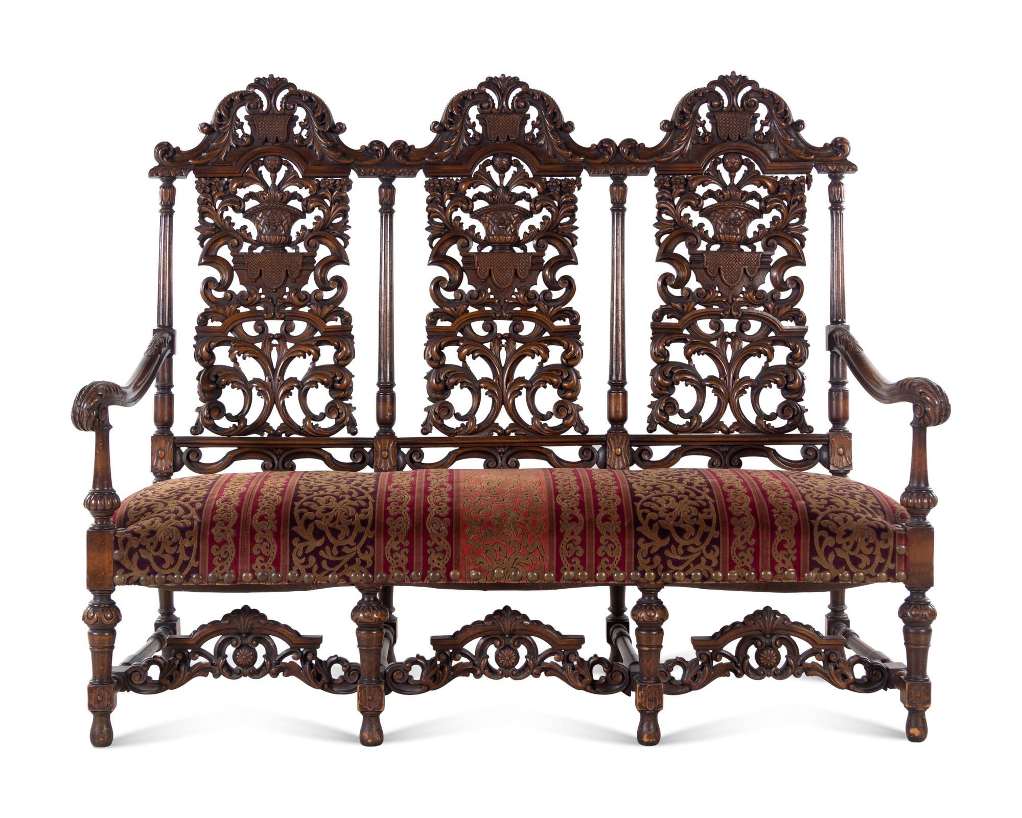 A William and Mary Style Carved Walnut Bench