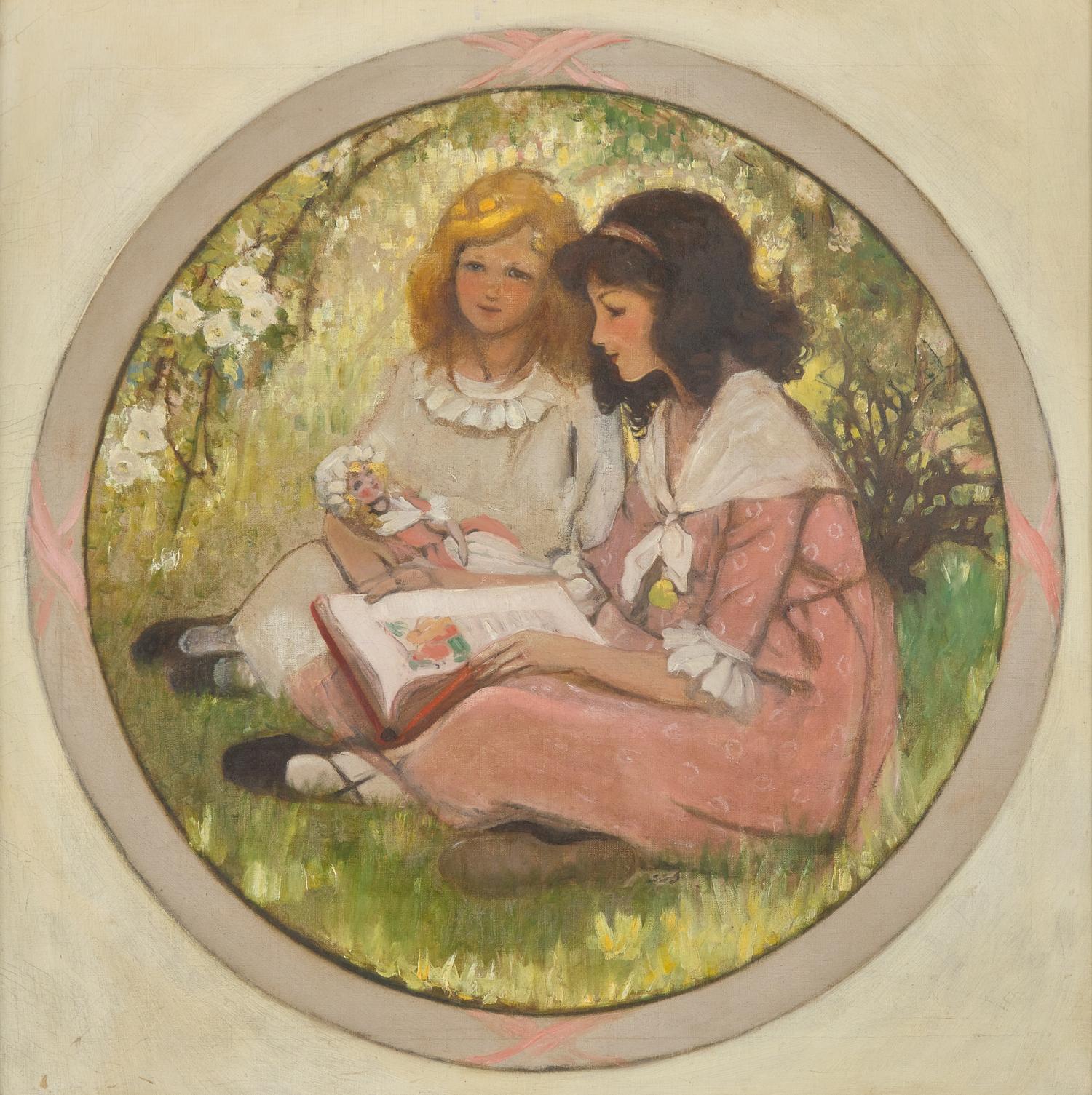 Two Girls Reading in the Grass
