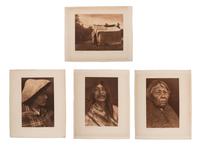 Four works: A Mat House - Skokomish, Quinault Female Profile, Lelehalt - Quilcene and Hleastunuh - Skokomish