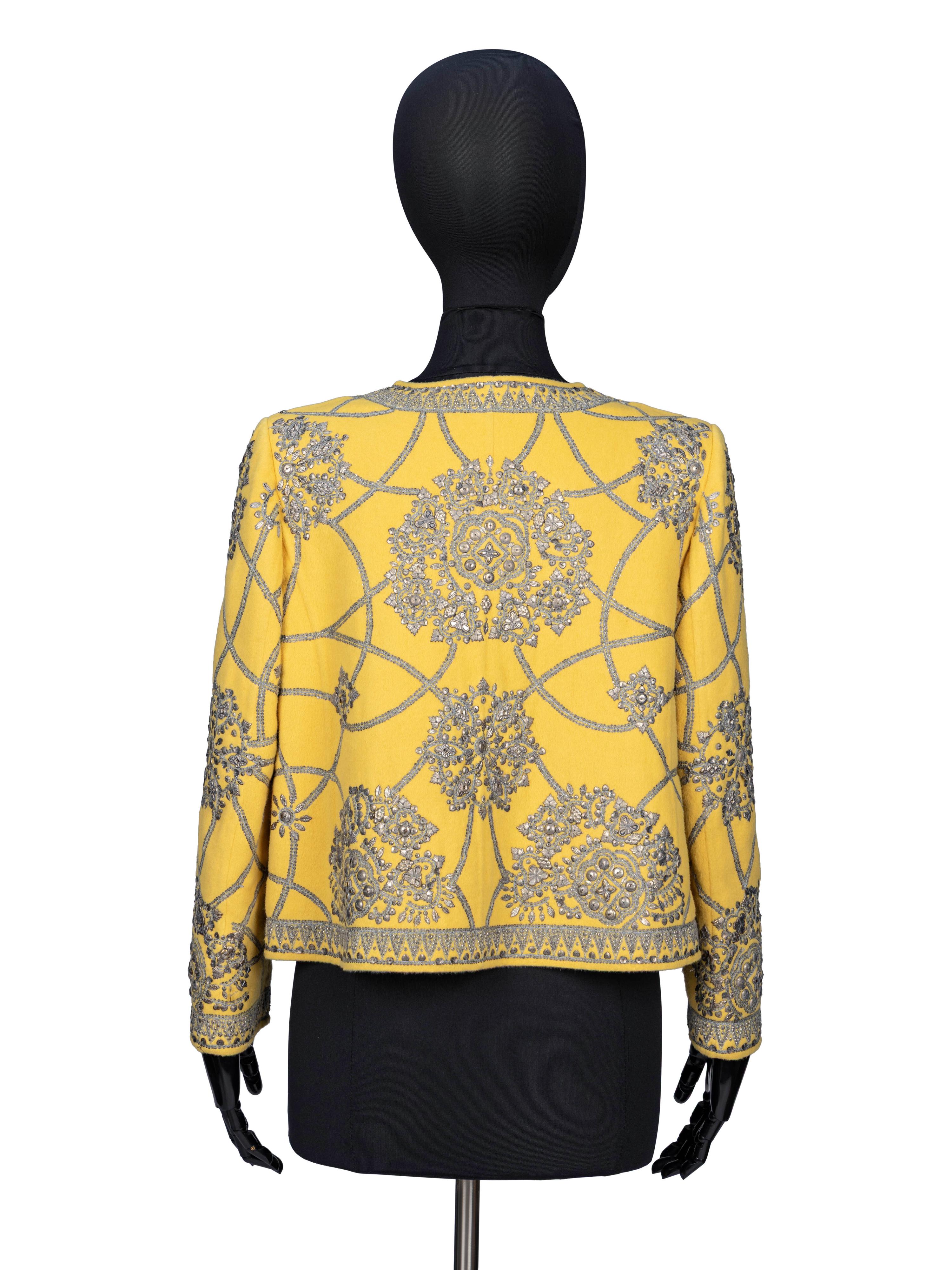Oscar de la Renta, Embellished Yellow Cardigan Jacket