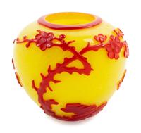 A Chinese Red Overlay Yellow Glass Jar